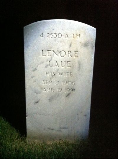 Headstone Back of Lenore Laue. Arlington National Cemetery.