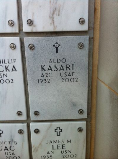 Headstone Front of Aldo Kasari. Arlington National Cemetery.