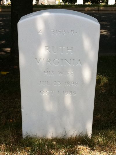 Headstone Back of Ruth Watts. Arlington National Cemetery.