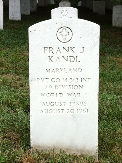 Headstone Front of Frank Kandl. Arlington National Cemetery.