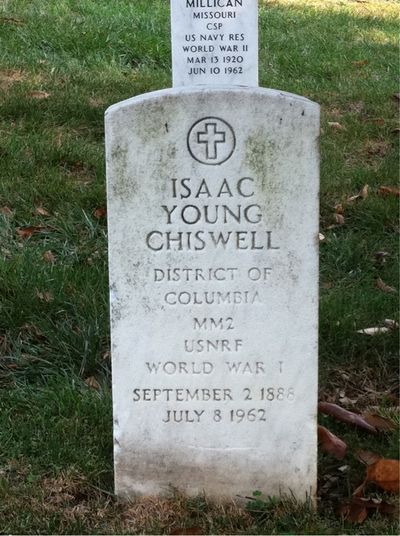 Headstone Front of Isaac Chiswell. Arlington National Cemetery.