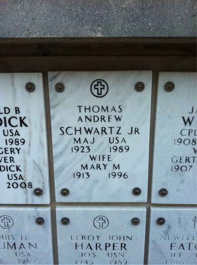 Headstone Front of Mary Schwartz. Arlington National Cemetery.