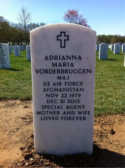 Headstone Front of Adrianna Maria Vorderbruggen. Arlington National Cemetery.
