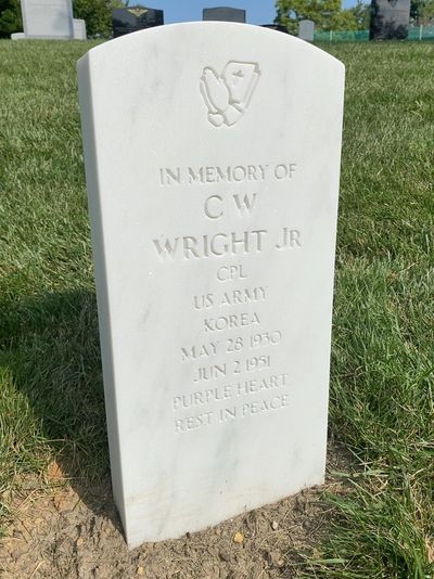 Headstone Front of C W Wright. Arlington National Cemetery.