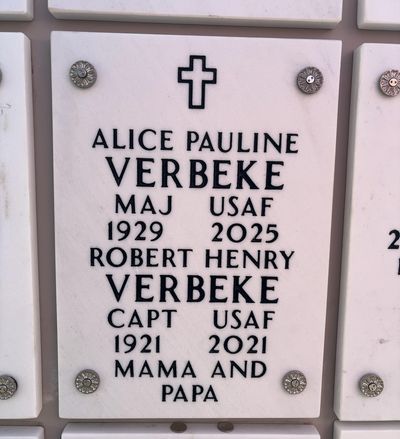 Columbarium Niche Cover of Alice Verbeke. Arlington National Cemetery.