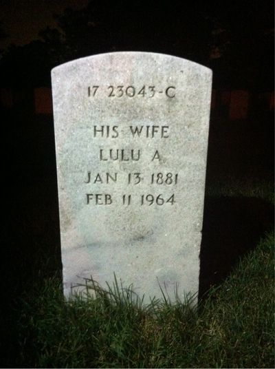 Headstone Back of Lulu Mastin. Arlington National Cemetery.