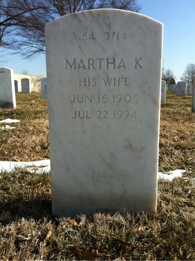 Headstone Back of Martha Panek. Arlington National Cemetery.