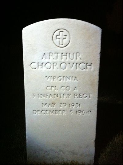 Headstone Front of Arthur J. Chorovich. Arlington National Cemetery.