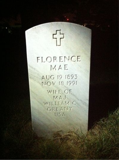 Headstone Front of Florence Greany. Arlington National Cemetery.