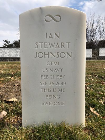 Headstone Front of Ian Stewart Johnson. Arlington National Cemetery.