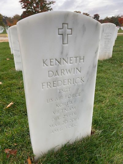 Headstone Front of Kenneth Darwin Frederick. Arlington National Cemetery.