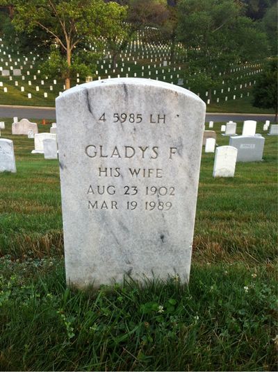 Headstone Back of Gladys Sunstrom. Arlington National Cemetery.