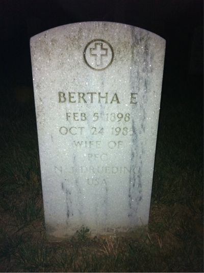 Headstone Front of Bertha Drueding. Arlington National Cemetery.