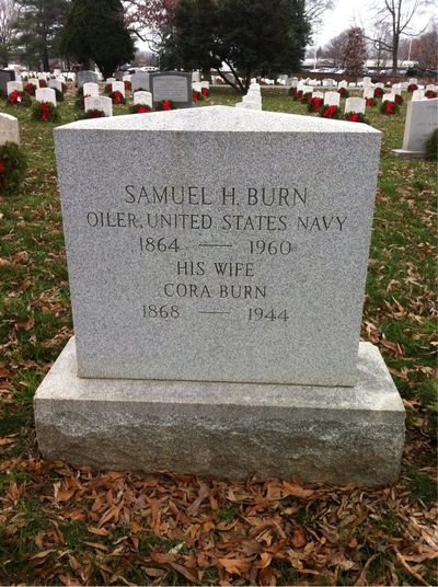 Headstone Front of Samuel Burn. Arlington National Cemetery.