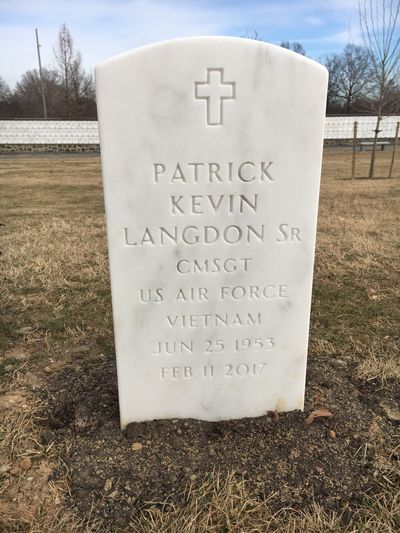 Headstone Front of Patrick K Langdon. Arlington National Cemetery.