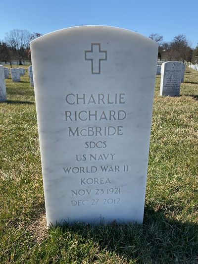 Headstone Front of Charlie R Mcbride. Arlington National Cemetery.