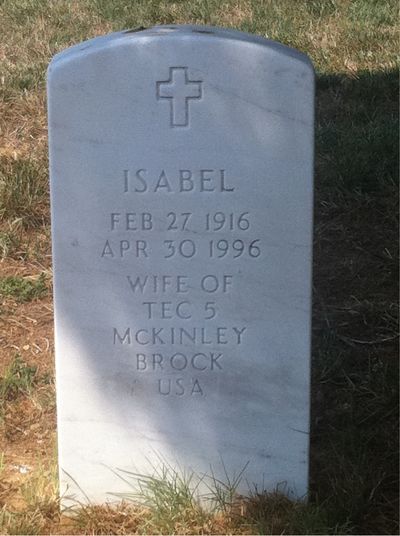 Headstone Front of Isabel Brock. Arlington National Cemetery.