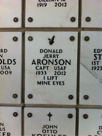 Columbarium Niche Cover of Donald Jerry Aronson. Arlington National Cemetery.