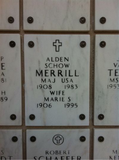 Headstone Front of Alden S Merrill. Arlington National Cemetery.