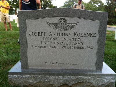 Headstone Front of Joseph Anthony Koehnke. Arlington National Cemetery.