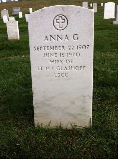 Headstone Front of Anna Glashoff. Arlington National Cemetery.