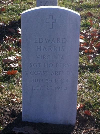 Headstone Front of Edward Harris. Arlington National Cemetery.