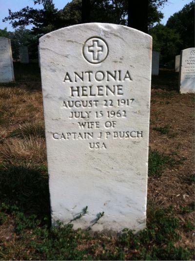 Headstone Front of Antonia Busch. Arlington National Cemetery.