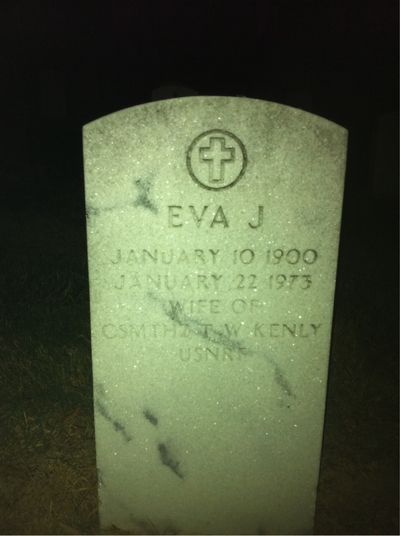 Headstone Front of Eva Kenly. Arlington National Cemetery.