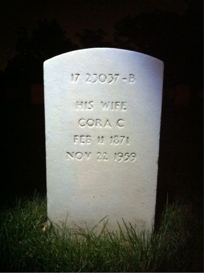 Headstone Back of Cora Diehl. Arlington National Cemetery.