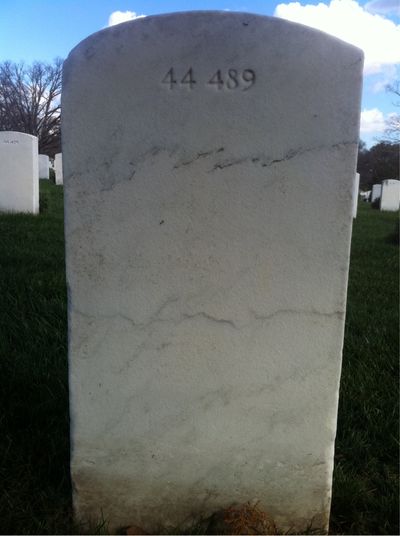 Headstone Back of Carrie Sackrider. Arlington National Cemetery.