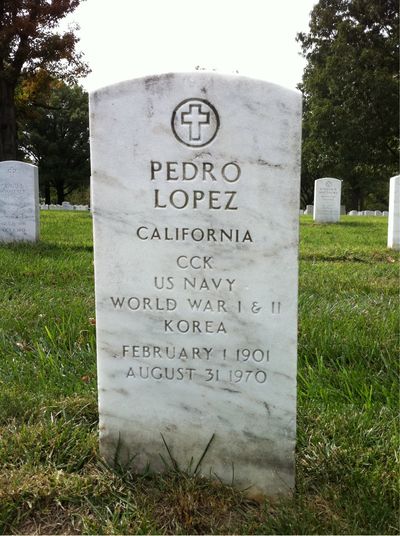 Headstone Front of Pedro Lopez. Arlington National Cemetery.