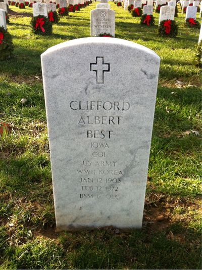 Headstone Front of Clifford Albert Best. Arlington National Cemetery.