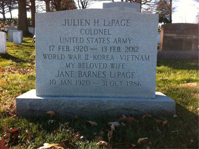 Headstone Front of Jane Lepage. Arlington National Cemetery.