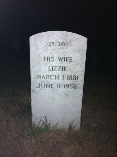 Headstone Back of Lizzie Marrow. Arlington National Cemetery.