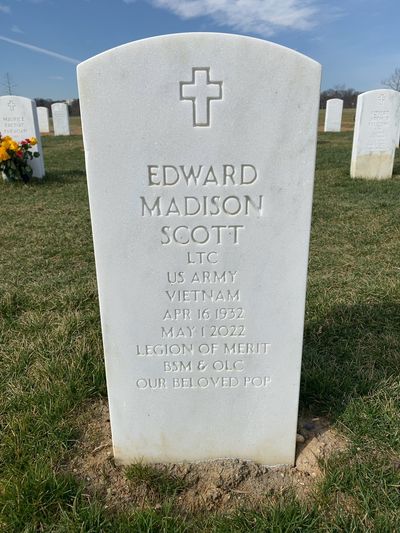 Headstone Front of Edward Madison Scott. Arlington National Cemetery.