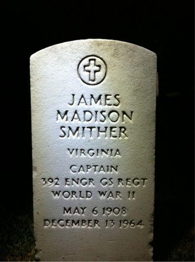 Headstone Front of James Madison Smither. Arlington National Cemetery.