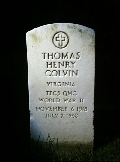 Headstone Front of Thomas Colvin. Arlington National Cemetery.