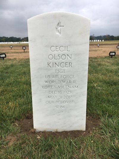 Headstone Front of Cecil O Kincer. Arlington National Cemetery.