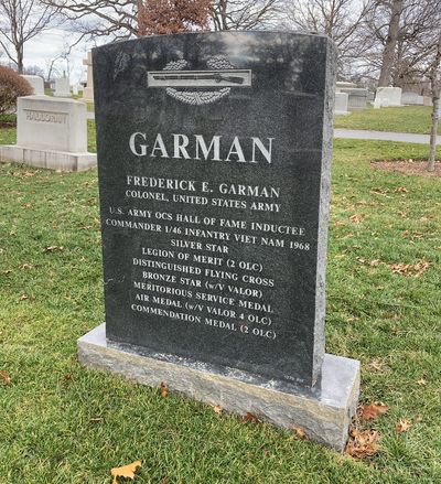 Headstone Back of Frederick Edwin Garman. Arlington National Cemetery.