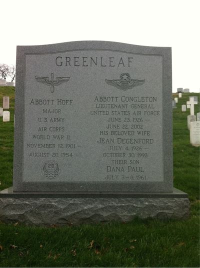 Headstone Front of Abbott C Greenleaf. Arlington National Cemetery.