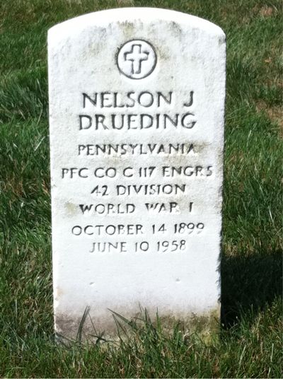 Headstone Front of Nelson Drueding. Arlington National Cemetery.