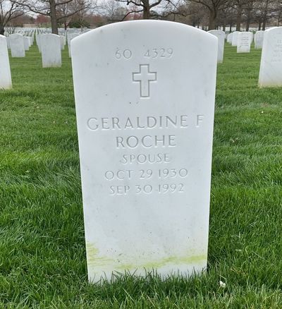 Headstone Back of Geraldine Roche. Arlington National Cemetery.