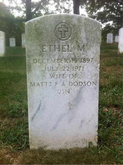 Headstone Front of Ethel Dodson. Arlington National Cemetery.