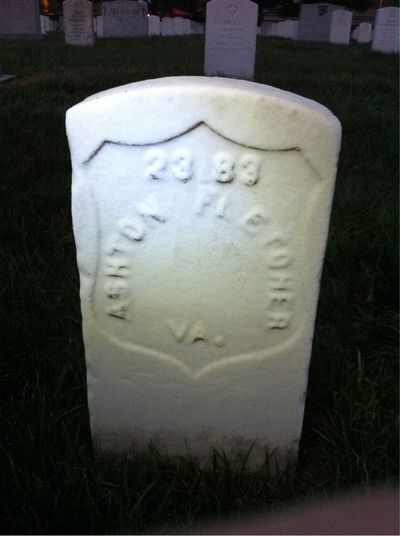 Headstone Front of Ashton Fletcher. Arlington National Cemetery.