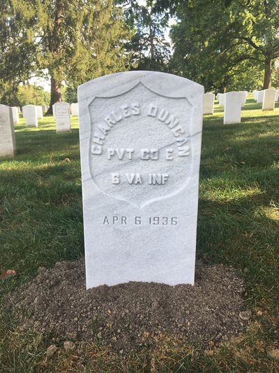 Headstone Front of Charles Duncan. Arlington National Cemetery.
