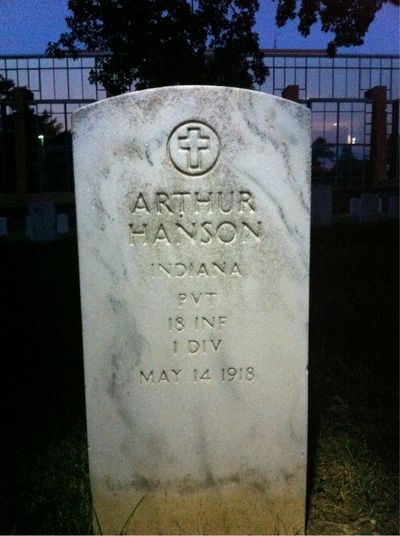Headstone Front of Arthur Hanson. Arlington National Cemetery.