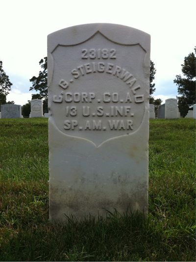 Headstone Front of Charles Steigerwald. Arlington National Cemetery.