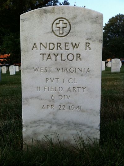 Headstone Front of Andrew Taylor. Arlington National Cemetery.