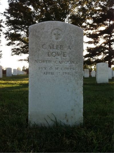Headstone Front of Caleb Lowe. Arlington National Cemetery.