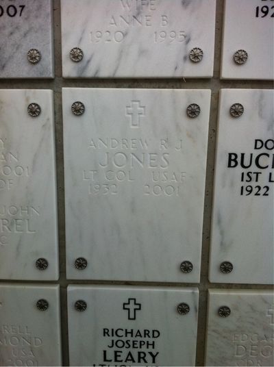 Columbarium Niche Cover of Andrew Jones. Arlington National Cemetery.